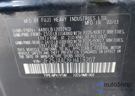 2014 Subaru Forester 2.5I из США, поврежденный, VIN JF2SJAAC8EH418207